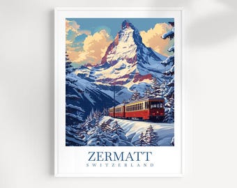 Zermatt Switzerland Travel Print: Ski Train Wall Art