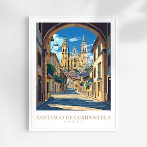 Impresión de viaje de Santiago de Compostela Arte de pared Colgante de pared de España Decoración del hogar Regalo de Santiago de Compostela Amantes del arte Arte de España