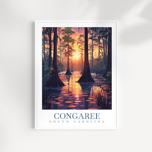 Congaree South Carolina Travel Print Wall Art - Illustrated Swamp & Forest Landscape, Nature Artwork, South Carolina Decor, Adventure Gift