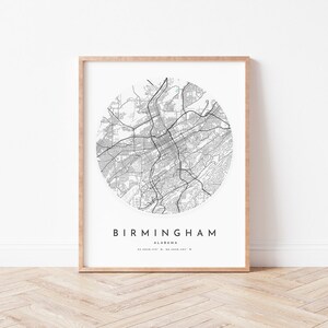 Impression de carte de Birmingham, affiche de carte de Birmingham, art mural de la ville, carte routière d'Al, décor de plan de rue imprimé de l'Alabama, cadeau de bureau, L324v4