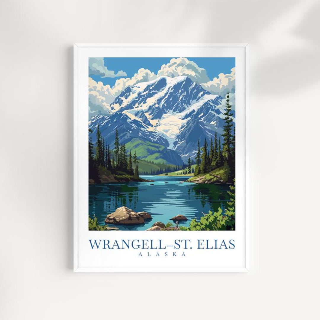 Wrangell St Elias Alaska Print: Illustrated Mountain Landscape Art