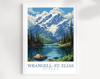 Wrangell St Elias Alaska Print: Illustrated Mountain Landscape Art