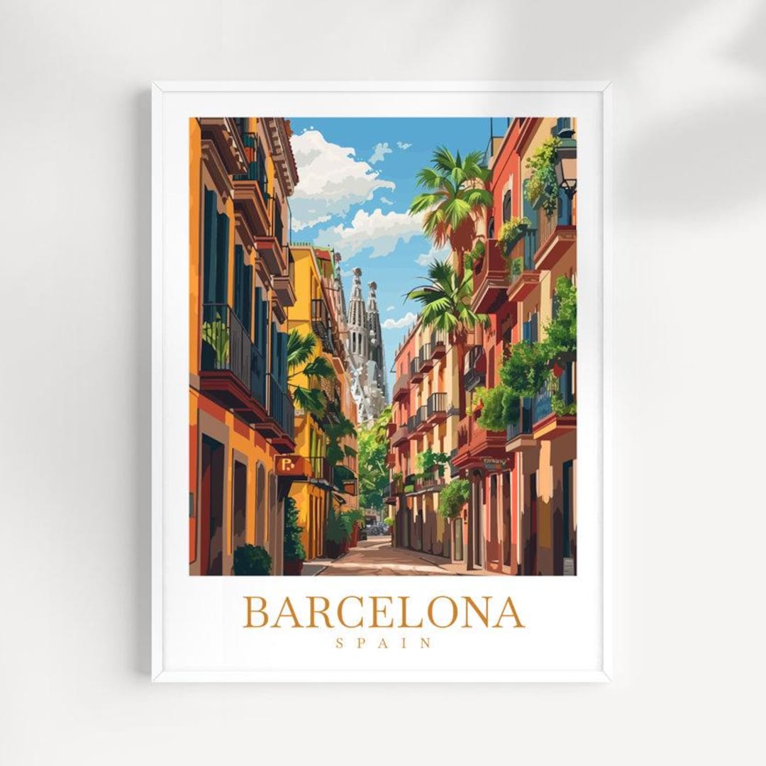 Barcelona Spain Travel Print: Colorful Cityscape Wall Art - Etsy, image size:1080x1080