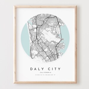 Impresión de mapa de Daly City, póster de mapa de Daly City, arte de pared de ciudad, mapa de carreteras de California, decoración de mapa de calles de California, regalo de oficina, L844v4
