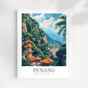 Penang Travel Print Malaysia Wall Decor Penang Poster Penang Travel Print Art Penang Illustration Malaysia Penang gift