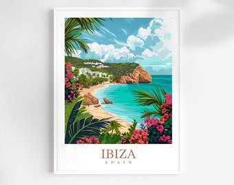 Impressão de viagem de Ibiza, Espanha: Arte de parede de praia