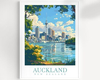 Auckland New Zealand Skyline Art Print: Travel Home Decor