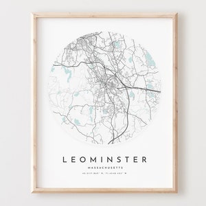 Leominster Karte Druck, Leominster Karte Poster Stadt Wandkunst, Ma Straßenkarte, Massachusetts Druck Straßenkarte Dekor, Büro Geschenk, L787v4