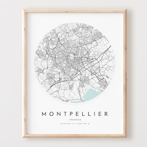 Impressão de mapa de Montpellier, pôster de mapa de Montpellier, arte da parede da cidade, mapa de estradas de Montpellier, decoração de mapa de ruas com impressão de Montpellier, presente de escritório, L487v4