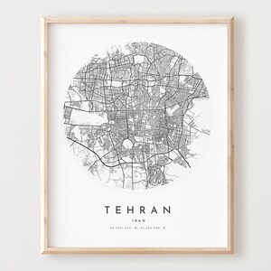 Impressão de mapa de Teerã, mapa de Teerã pôster arte de parede da cidade, mapa de estradas de Teerã, decoração de mapa de rua de Teerã, presente de escritório, L27v4