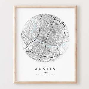 Impresión de mapa de Austin, póster de mapa de Austin, arte de pared de la ciudad, mapa de carreteras de Texas, decoración de mapa de calles de Texas, regalo de oficina, L181v4