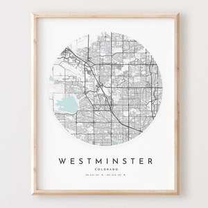 Impressão do mapa de Westminster, mapa de Westminster pôster arte de parede da cidade, mapa de estrada Co, decoração de mapa de rua com impressão de Colorado, presente de escritório, L806v4