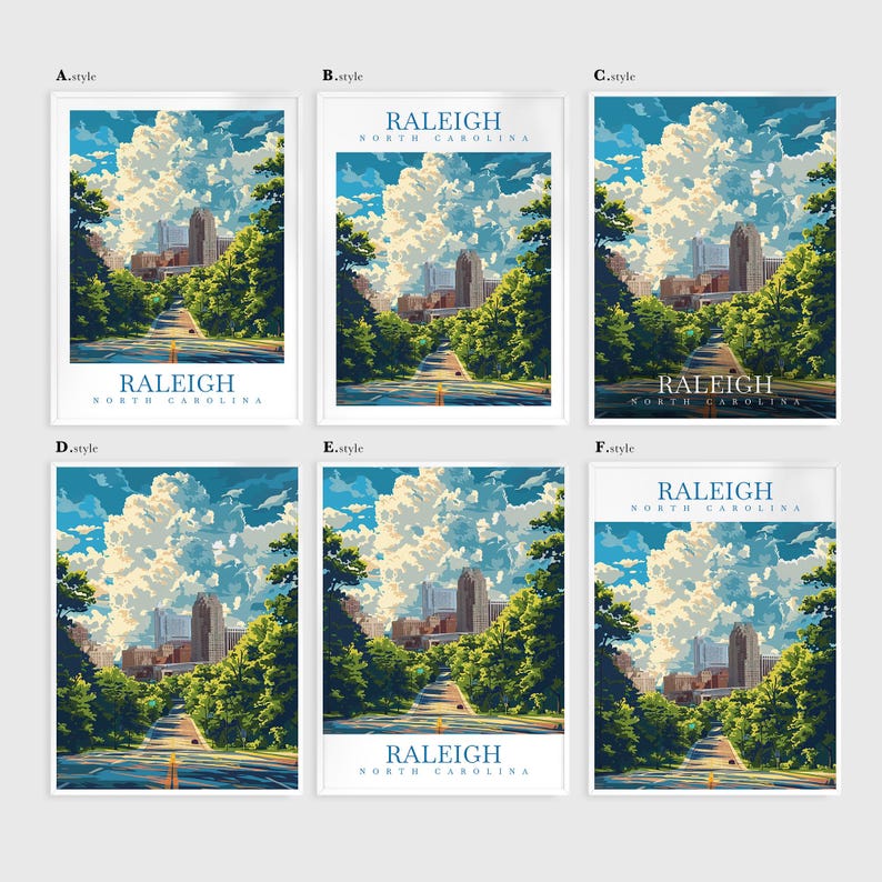 Raleigh City Print Travel Poster Wall Art North Carolina, Wall Hanging