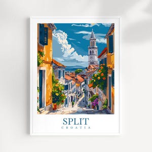 Impression de voyage à Split, affiche de la Croatie, art mural, tenture murale à Split, décoration d'intérieur, cadeau à Split pour les amateurs d'art, qu'il s'agit d'une affiche de voyage à Split, art mural