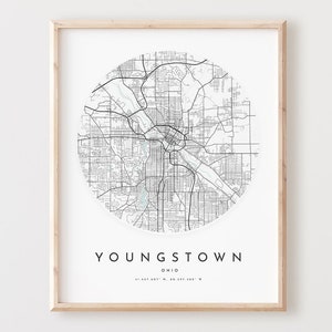 Youngstown Karte, Youngstown Karte Poster Stadt Wand Kunst, Oh Straßen Karte, Ohio Print Straßen Karte Dekor, Büro Geschenk, L460v4