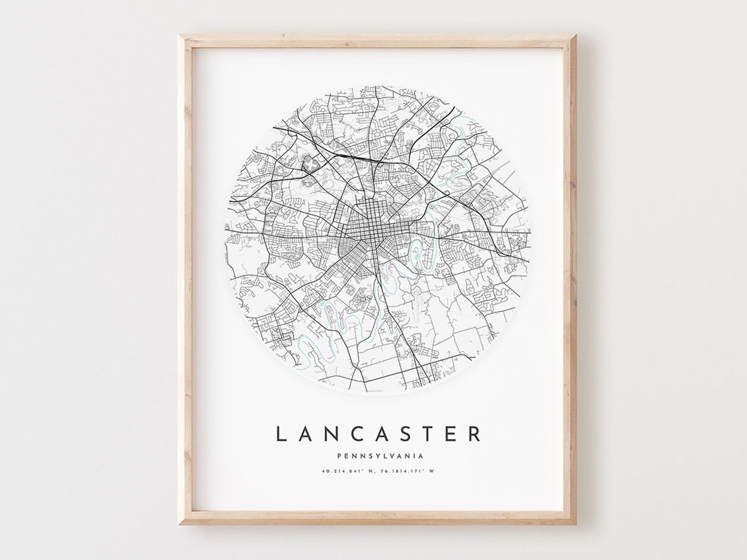 Lancaster Map Print, Lancaster Map Poster City Wall Art, Pa Road Map, Pennsylvania Print Street ...