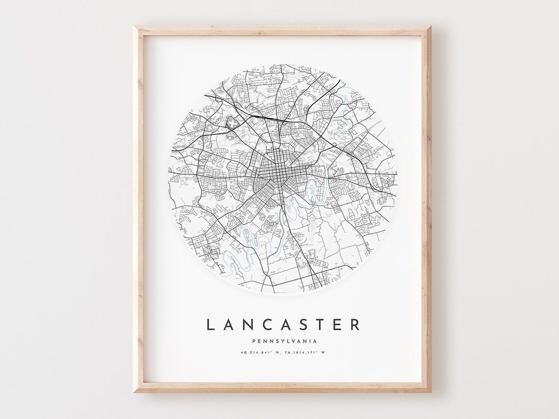 Lancaster Map Print Lancaster Map Poster City Wall Art Pa - Etsy