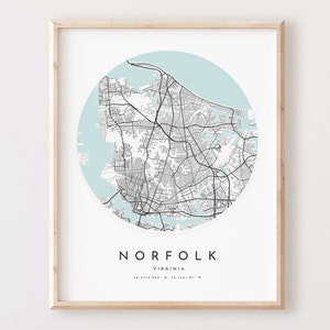 Impressão de mapa de Norfolk, mapa de Norfolk pôster arte de parede da cidade, mapa de estradas Va, decoração de mapa de rua com impressão de Virgínia, presente de escritório, L561v4