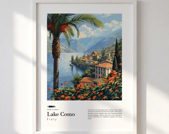 Lake Como Travel Print, Italy Wall Art, Italian Lake Poster, Illustrated Destination Story, Canvas Decor