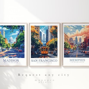 Set Of 3 Travel Prints, Any City Wall Art, Custom personalised, Travel Personalized Gift Any Place
