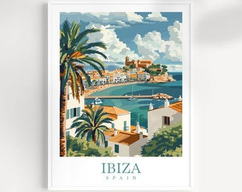 Impressão de viagem de Ibiza, Espanha: Arte de parede costeira