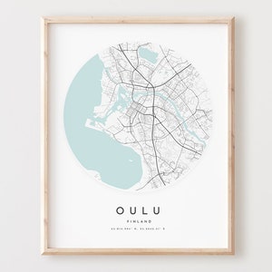 Impressão de mapa de Oulu, mapa de Oulu pôster arte de parede da cidade, mapa de estradas de Oulu, decoração de mapa de rua de impressão de Oulu, presente de escritório, L742v4