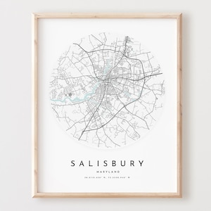 Impressão de mapa de Salisbury, mapa de Salisbury pôster arte de parede da cidade, mapa de estrada md, decoração de mapa de rua impresso de Maryland, presente de escritório, L840v4