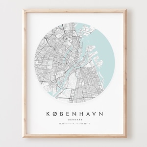 Impressão de mapa de København, pôster de mapa de København arte da parede da cidade, mapa de estradas de København, decoração de mapa de ruas de impressão de København, presente de escritório, L250v4