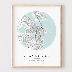 Impressão de mapa de Stavanger, mapa de Stavanger pôster arte de parede da cidade, mapa de estradas de Stavanger, decoração de mapa de rua com impressão de Stavanger, presente de escritório, L658v4