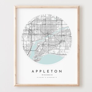 Appleton Map Print, Appleton Map Poster City Wandkunst, Wi Road Map, Wisconsin Print Street Map Dekor, Büro Geschenk, L586v4