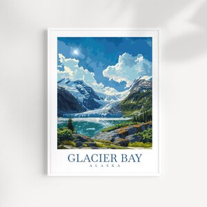 Glacier Bay Alaska Illustrated Art Print - Original Mountain Landscape, Adventure Travel Decor, Nature Artwork, Alaska Gift
