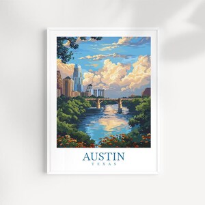 Austin cityscape Travel Print Texas Wall Art Austin Wall Hanging Home Décor Austin Gift Art Lovers Texas Art Lover Gift Texas Travel Artwork
