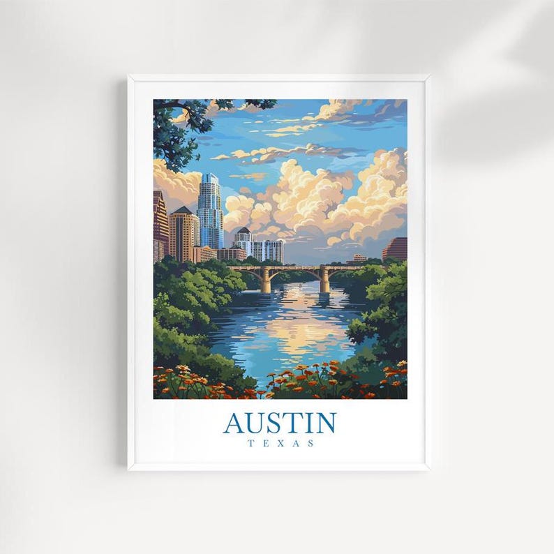 Austin Cityscape Travel Print Texas Wall Art Austin Wall Hanging Home