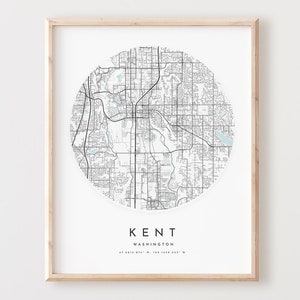 Impressão de mapa de Kent, mapa de Kent pôster arte de parede da cidade, mapa de estrada Wa, decoração de mapa de rua com impressão de Washington, presente de escritório, L765v4
