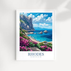 Rhodes Greece Travel Print: Coastal Cliffside Art