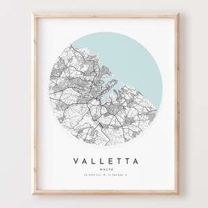 Impressão de mapa de Valletta, mapa de Valletta pôster arte de parede da cidade, mapa de estrada de Valletta, decoração de mapa de rua de impressão de Valletta, presente de escritório, L462v4