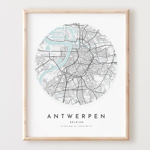 Antwerpen kaart print, Antwerpen kaart poster stadsmuur kunst, Antwerpen wegenkaart, Antwerpen print stratenplan decor, kantoorcadeau, L283v4