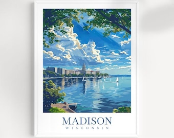 Madison Wisconsin Reise Poster: See Landschaft Wand Kunst