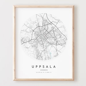 Impressão de mapa de Uppsala, mapa de Uppsala pôster arte de parede da cidade, mapa de estradas de Uppsala, decoração de mapa de rua de Uppsala, presente de escritório, L753v4