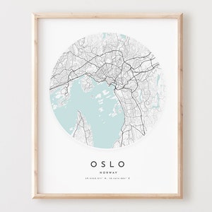 Impressão de mapa de Oslo, mapa de Oslo pôster arte de parede da cidade, mapa de estradas de Oslo, decoração de mapa de ruas de Oslo, presente de escritório, L303v4