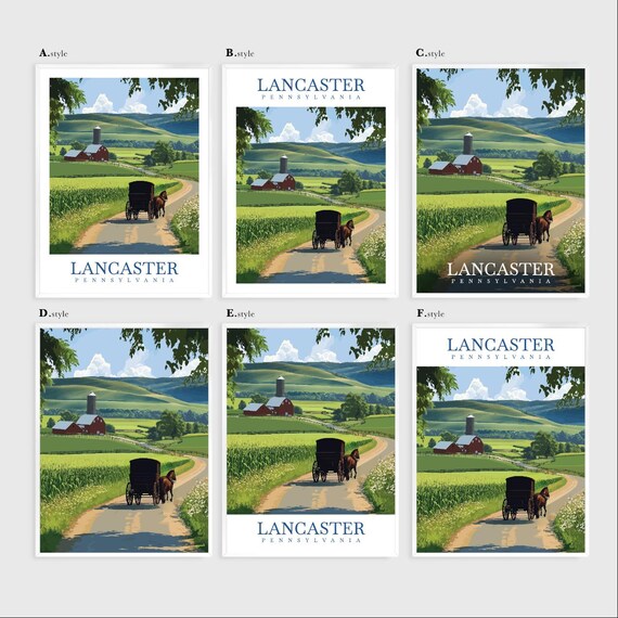 Lancaster County Pennsylvania Travel Print Illustration - Historic