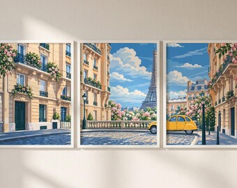 Paris France Set of 3 Prints, Paris Print Wall Art, Paris Triptych Posters, France Travel Decor