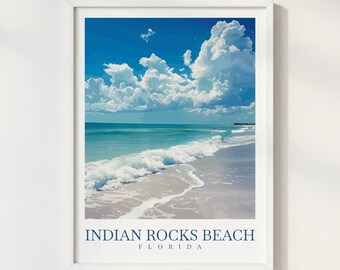 Indian Rocks Beach Florida Coastal Sunset Travel Poster Illustration Art