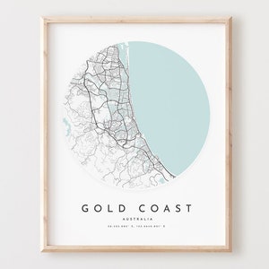 Impresión de mapa de Gold Coast, póster de mapa de Gold Coast, arte de pared de ciudad, mapa de carreteras de Gold Coast, decoración de mapa callejero de Gold Coast, regalo de oficina, L381v4