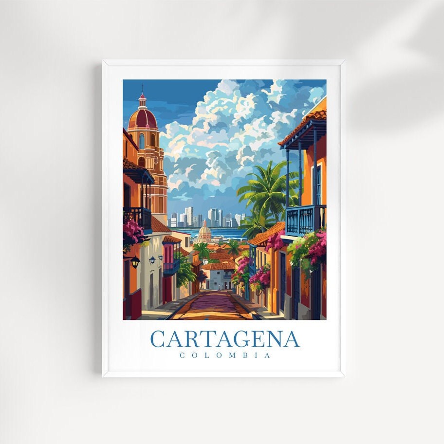 Cartagena Colombia Travel Print: Colorful Cityscape Wall Art