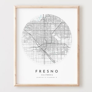 Impresión de mapa de Fresno, póster de mapa de Fresno, arte de pared de ciudad, mapa de carreteras de California, decoración de mapa de calles con impresión de California, regalo de oficina, L338v4