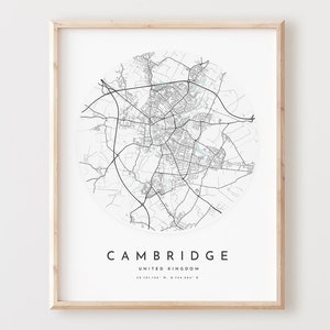 Impressão de mapa de Cambridge, pôster de mapa de Cambridge, arte de parede da cidade, mapa de estradas de Cambridge, decoração de mapa de ruas de impressão de Cambridge, presente de escritório, L764v4