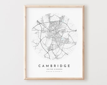 Cambridge Map Print, Cambridge Map Poster City Wall Art, Cambridge Road Map, Cambridge Print Street Map Decor,  Office Gift, L764v4