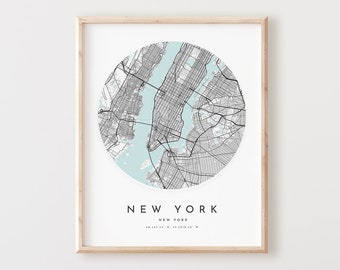Impression de carte de New York, affiche de carte de New York, art mural de la ville, carte routière de New York, décoration de plan de rue impression New York, cadeau de bureau, L2v4