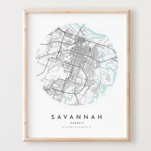 Impressão de mapa de Savannah, mapa de Savannah pôster arte de parede da cidade, mapa de estradas Ga, decoração de mapa de rua com impressão da Geórgia, presente de escritório, L524v4